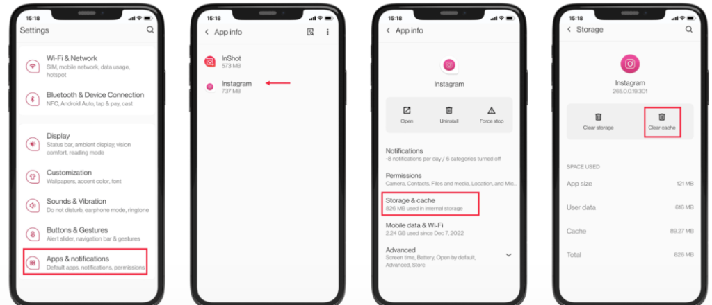 Clear Instagram Cache in Android