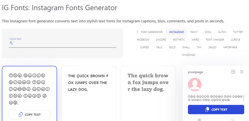 IG fonts Instagram font generator